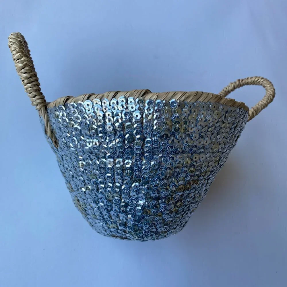 2 Bohemia Sequin Storage Baskets Small Silver (NWT) Large Multi-colored